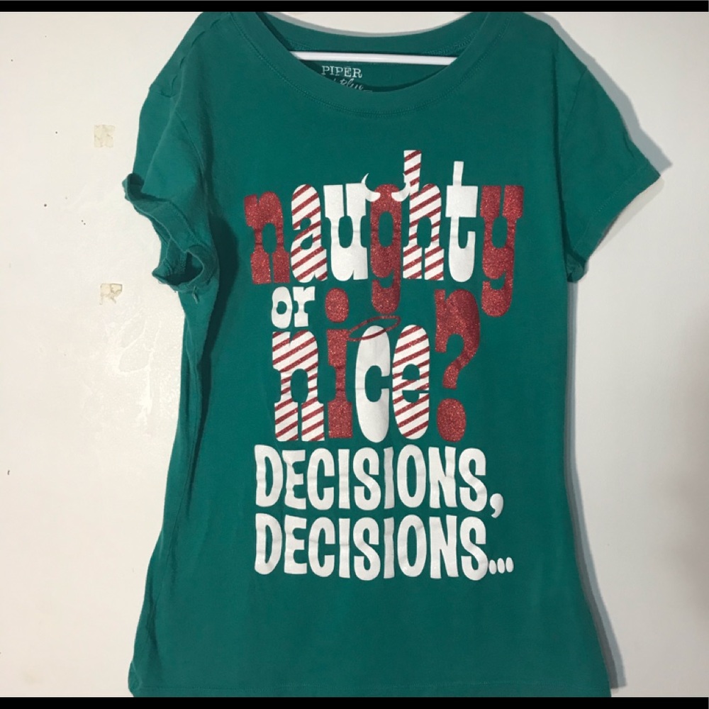 Piper & Blue naughty or nice green Christmas shirt girls size large